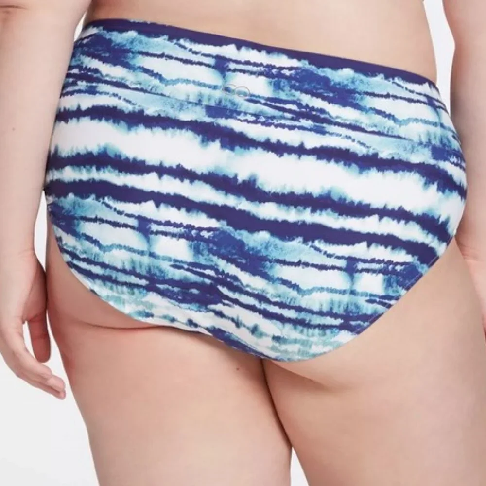 Calia Mid Rise Wide Band Striped Bikini Swim Bottoms Plus Size - Picture 10 of 10
